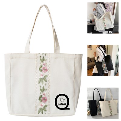 Embroidered Minimalist Canvas Tote Bag