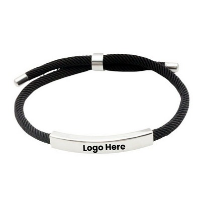 Stainless Steel Rectangle Laser-Engraved Pendant Bracelet