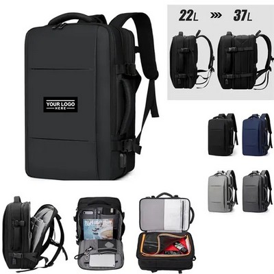 37L Travel Laptop Backpack with USB Charging Port and Luggage Strap