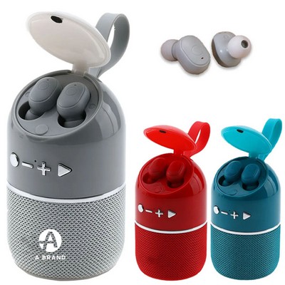 Portable Bluetooth Speaker with Wireless Sports Headphones