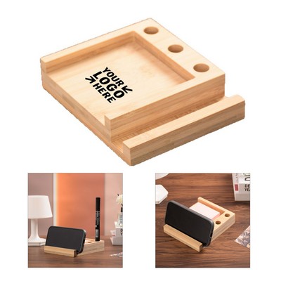 Wooden Sticky Note Dispenser with Pen Holder Phone Stand