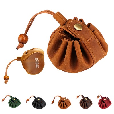 Leather Drawstring Coin Pouch