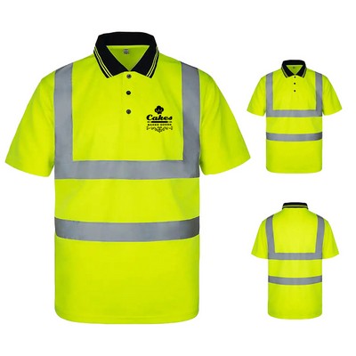 High Visibility Safety Polo T-Shirt With Reflective Strips