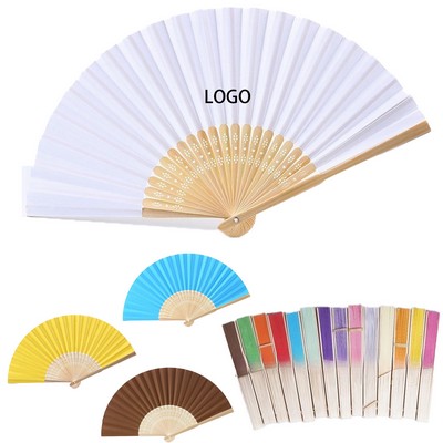 DIY Graffiti Solid Color Folding Bamboo Fan