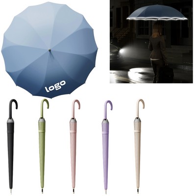 Reflective Automatic Long-Handled Straight Umbrella
