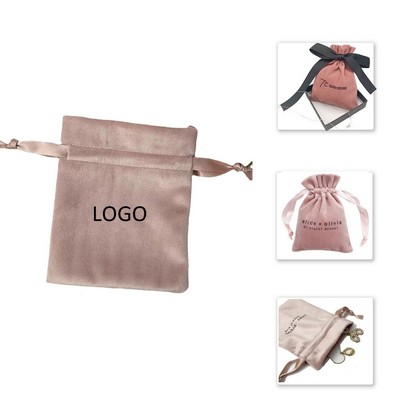 Velvety Pink Drawstring Jewelry Pouch