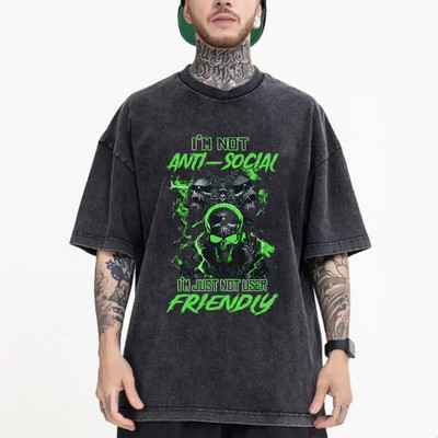 230g Washed Cotton Mens T Shirt Vintage Relaxed Fit
