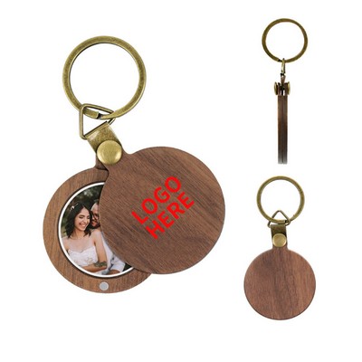 Circular Wooden Photo Frame Keyring