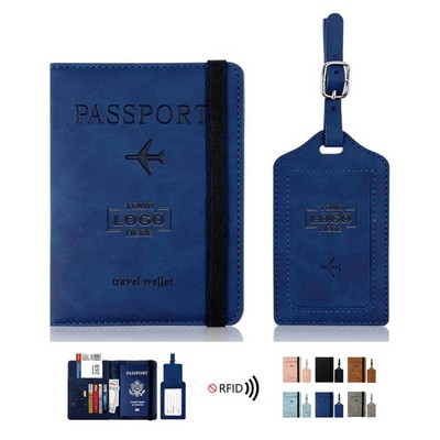 PU Leather Anti-Magnetic Bag Luggage Tag Set Anti-Theft Rfid Holder Passport Cover