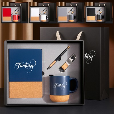 Cork-Bottomed Ceramic Mug & Notebook