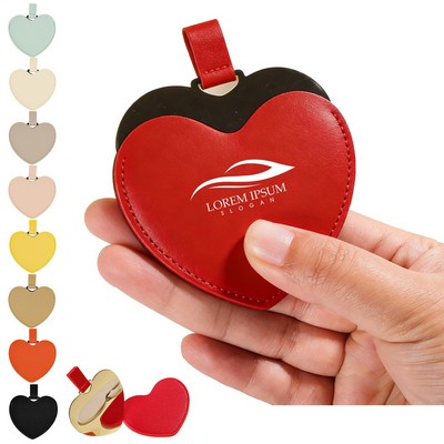 Heart Shaped PU Leather Makeup Mirror