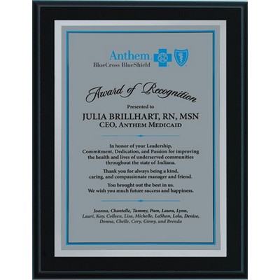 Executive Ebony Finish Plaque With Plate - 8"x10"