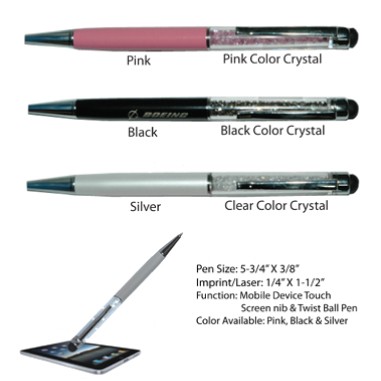 Crystal Capacitance Pen - Pearl White w/Silver Trim (ENGRAVED)