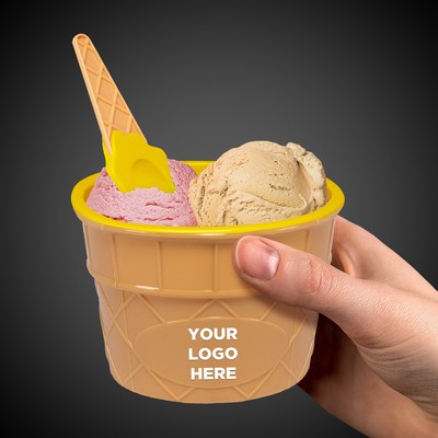 6 Oz. Yellow Pad Printed Ice Cream Bowl & Spoon Set(Imprintable)