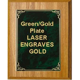 Oak Plaque 7" x 9" - Hi-Relief Green/Gold 5-1/8" x 7" Plate