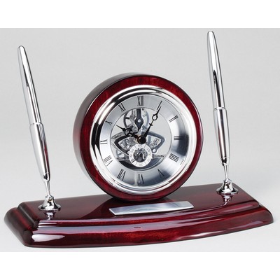 Rosewood Clock w/Pens, 9" x 5"