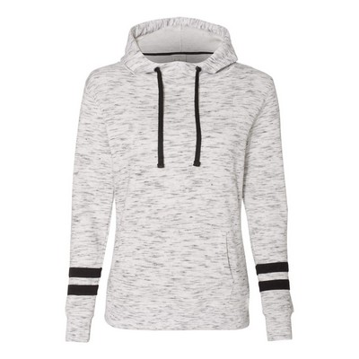J. America® Women's Melange Fleece Striped Sleeve Hooded Sweatshirt