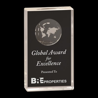 Clear Crystal Rectangle Award w/Globe Etching (5")