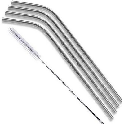 4 Piece Bent Custom Reusable Stainless Steel Straw Set