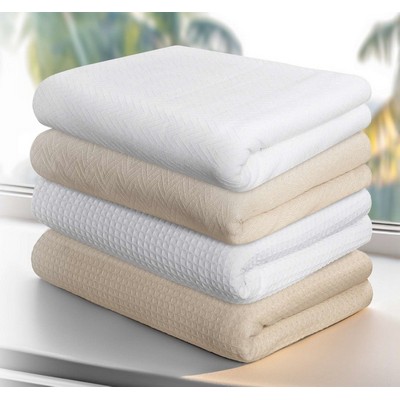 100% Cotton Jaipur Big Honeycomb Beige Full Thermal Blanket