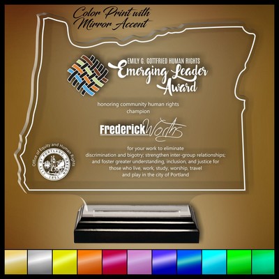 13" Oregon Clear Acrylic Award with Color Print and Mirror Accent