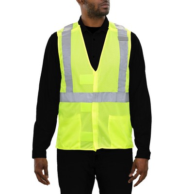 Reflective Apparel™ 5 Point Breakaway X-Back Pocketed Mesh Vest-Fluorescent Yellow-Green