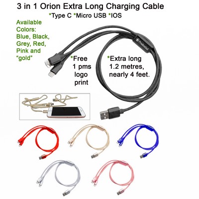3" 1 Orion Extra Long Charging Cable Black