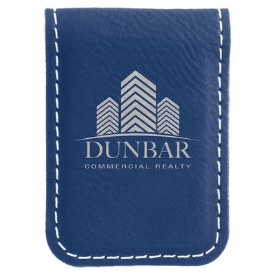 1 3/4" x 2 1/2" Blue/Silver Leatherette Money Clip