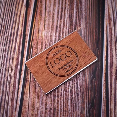 Walnut Wood Business Card Holder for Men & Women, Professional Walnut & Stainless Steel Card Case