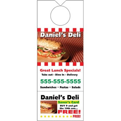 Door Knob Hangers w/tear-off card (3 1/8"x 8 1/8") - 4CP White Tag Stock