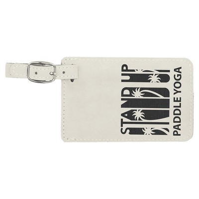 Luggage Tag, White Faux Leather, 4 1/4" x 2 3/4"