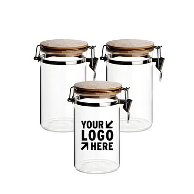 40oz. Cylinder Airtight Glass Jar with Bamboo Hinged Lid