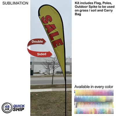 48 Hr Quick Ship - 13.5' Large Tear Drop Flag Kit, Full Color Graphics Double Side, Spike and Bag.