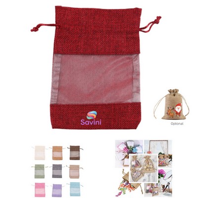 5 x 7" Drawstring Burlap Bags with See Through Windowp