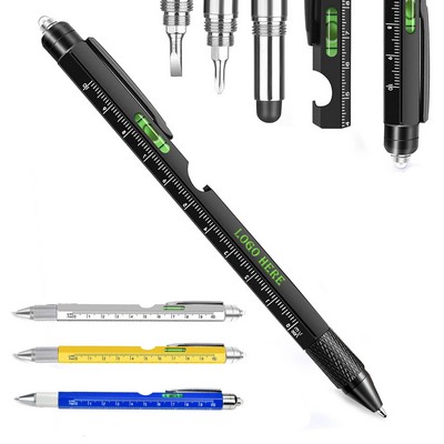 9in1 Multi Tool Pen w/Ruler & Screwdriver & Bottle Opener & Level Gauge & Stylus & LED Flashlight