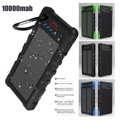 Waterproof and Shockproof 10,000mAh Solar Power Charger w/Flashlight