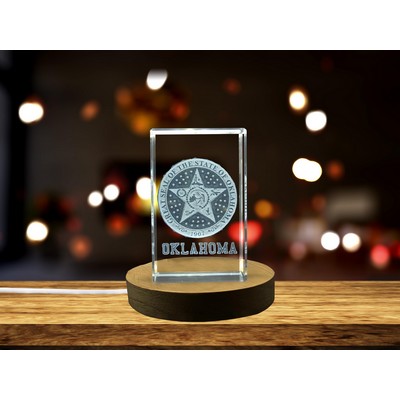Oklahoma State Coat of Arms 3D Engraved Crystal Trophy w/LED Base