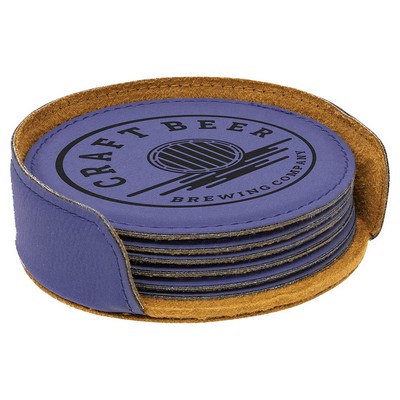 4" Purple Round Leatherette 6-Coaster Set