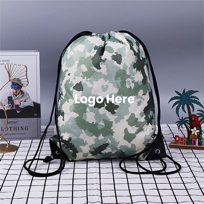 Camouflage Polyester 210D Drawstring Backpack