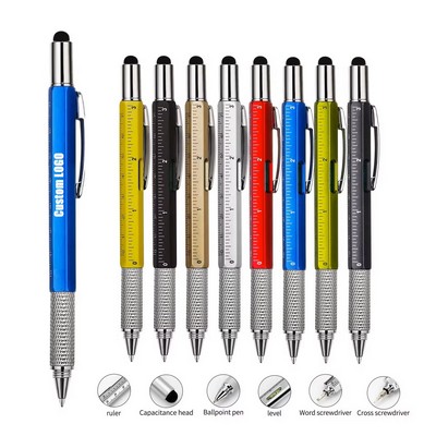 6" 1 Multifunction Metal Stylus Ruler Screwdriver Level and Ballpoint Pen