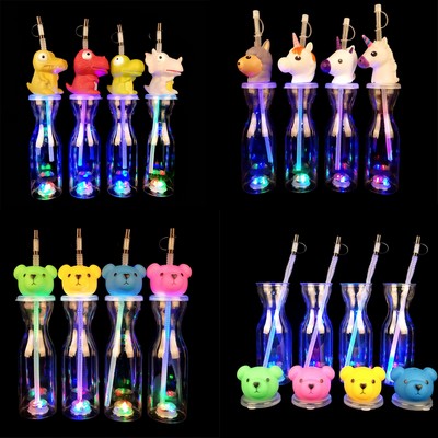 17 OZ Flashing Light Cup Cartoon Sparkling Bottle with Straw