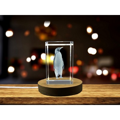 King Penguin 3D Engraved Crystal Trophy Award w/LED Base - Wildlife Keepsake