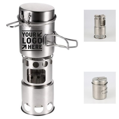 Stainless Steel Camping Equipment Portable Outdoor 2Pcs Cooking Pots Pans Cookware Set