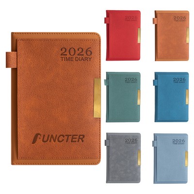 A5 PU Leather 2026 Weekly & Monthly Planner Daily Schedule Notebook W/ Pen Sleeve & Pocket