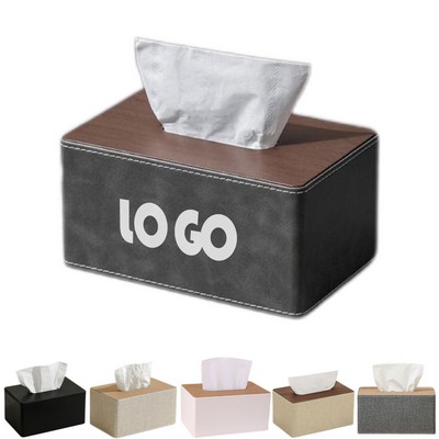 Wood Grain Leather Tissue Box Holder