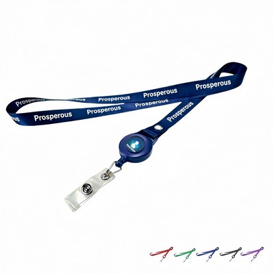 Sublimation Lanyard with Metal Crimp & Retractable Badge Reel, 3/4"