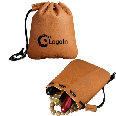 Drawstring Cowhide Bag, Leather Storage Small Waterproof Pouch