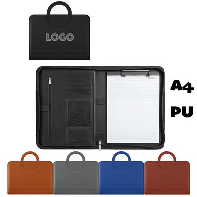 A4 Sleek Zippered PU Leather Organizer Padfolio