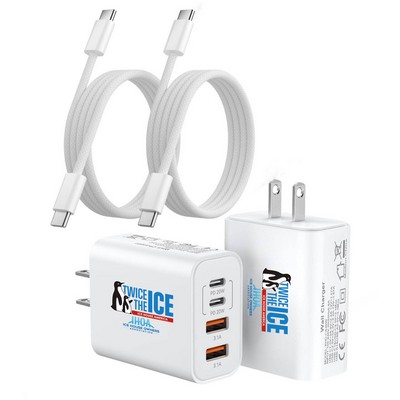 USB C Wall Charger Block,40W 4-Port Fast Charging Block PD Power Adapter with 3' USB C-C Cable Cord