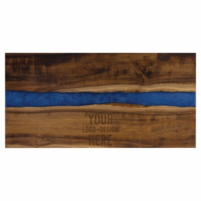 Personalized Acacia Serving Board with Blue Pearl Resin - 18" x 9" Blue